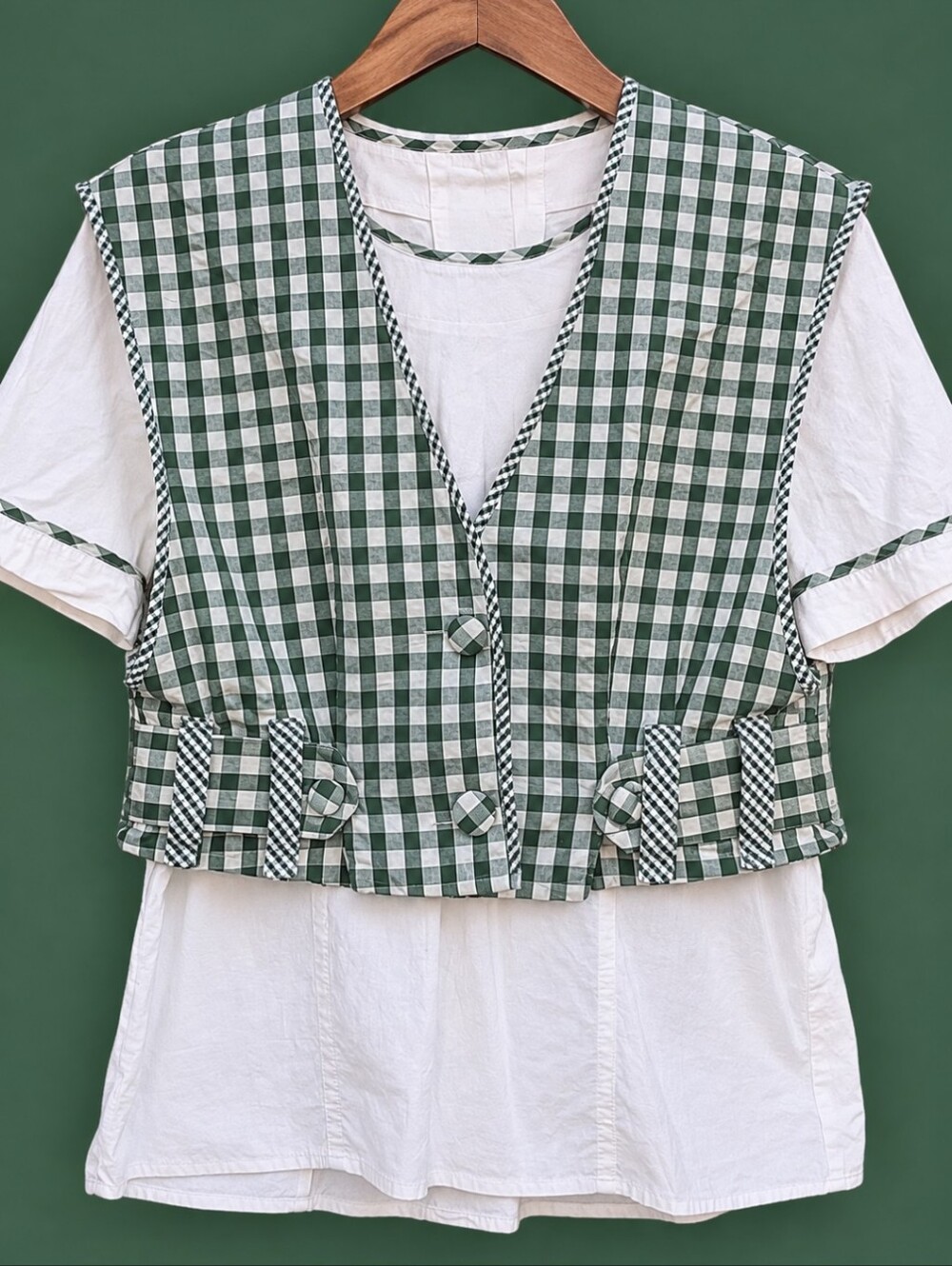 Vintage Howard Wolf 2-Piece Set: Gingham Cropped Vest & Button-Back